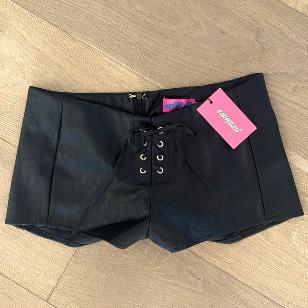 Edikted Black High Waist Lace-Up Shorts